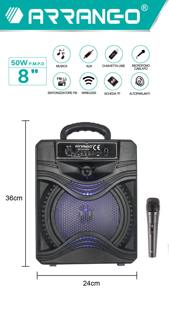 Cassa Acustica Amplificata 8" Portatile Bluetooth